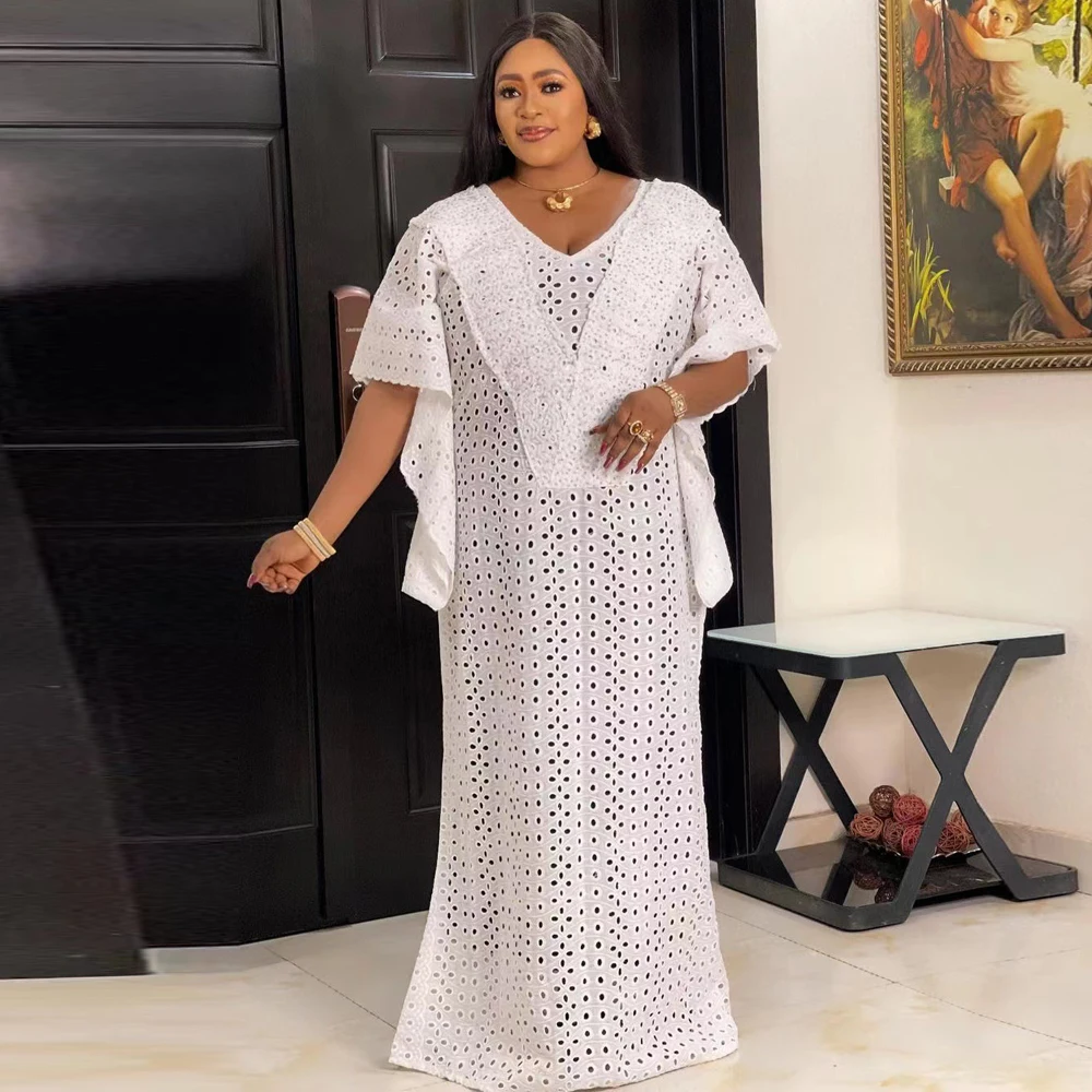 

MD African Wedding Party White Dress Women Plus Size Boubou Dubai Turkey Kaftan Abayas Ankara Dashiki Nigerian Clothing Dresses