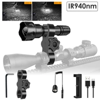 uniquefrie t20 3 modes ir 940nm led flashlight night vision full set 3w infrared illuminator zoomable hunting torch tactical
