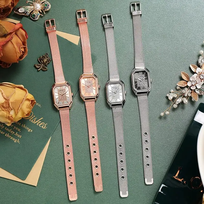 Женские квадратные часы 2022 роскошные женские кварцевые из нержавеющей стали