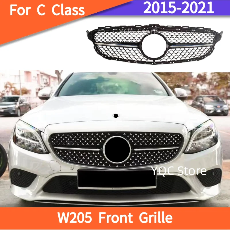 

Diamond Front Bumper Grille For Mercedes W205 C205 2015-2021 C Class C200 C250 C220 C180 C43 C300 ABS front grill Not Fit C63