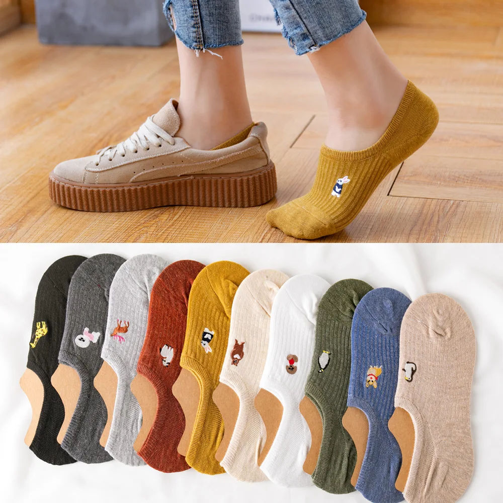 

Boat socks pure cotton Japanese and Korean embroidery women's boat socks silicone non-slip summer breathable women's socks