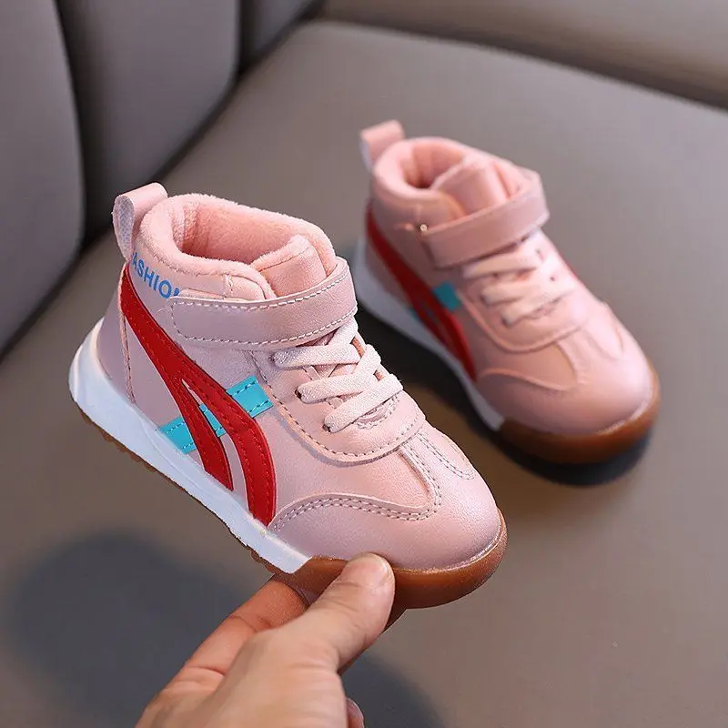 

Children Casual Shoes Winter Boys Sneakers With Fleece Hook&Loop Girls Sports Shoes Kids Non-Slip High Top Sneaker Spring Autumn