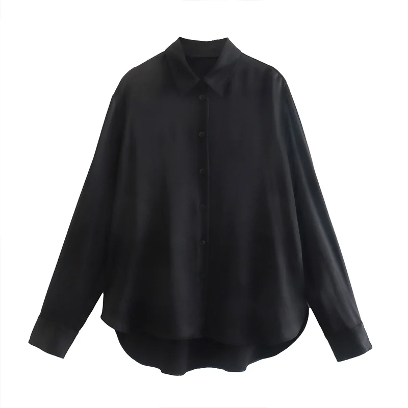 

2022 Summer Women Casual Loose Shirts Blouses Tops Solid Satin Full Sleeve Female Fashion Street Top Smock Blusas