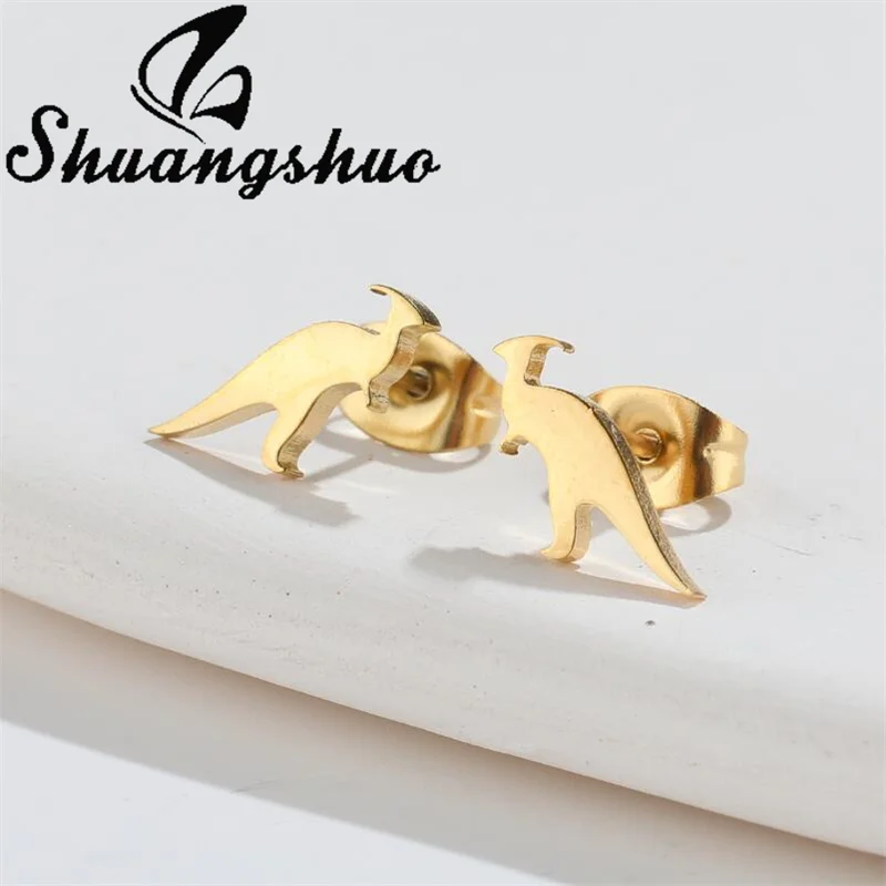 Милые мини-серьги-гвоздики Shuangshuo в виде динозавра для женщин модные