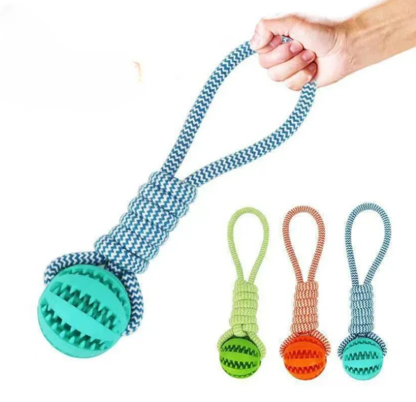 

Dog Toys Treat Balls Interactive Hemp Rope Rubber Leaking Balls for Small Dogs Chewing Bite Resistant Toys Pet Tooth Cleaning
