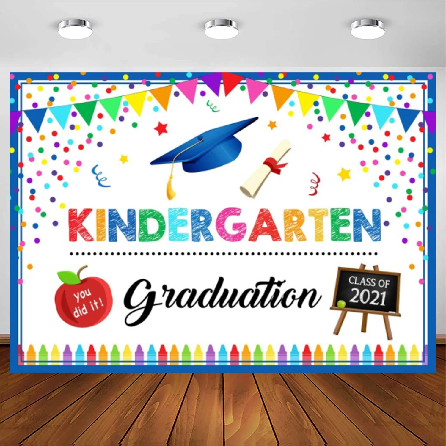 

Фон для детской фотосъемки с изображением выпускного детского сада красочные поздравления градиент класс сезона акварельные точки фон дет...