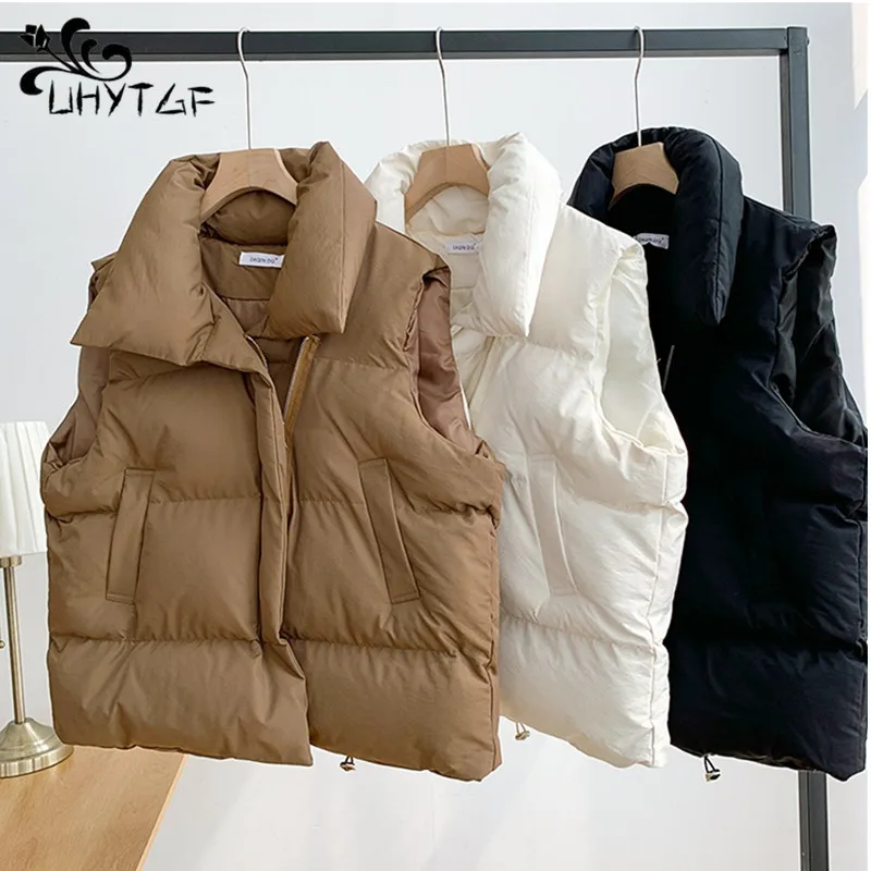 

UHYTGF 2023 Fashion Winter Vests For Women Clithing Cotton Puffer Vest Jacket Versatile Padded Puffer Drawstring Hem Female 1059