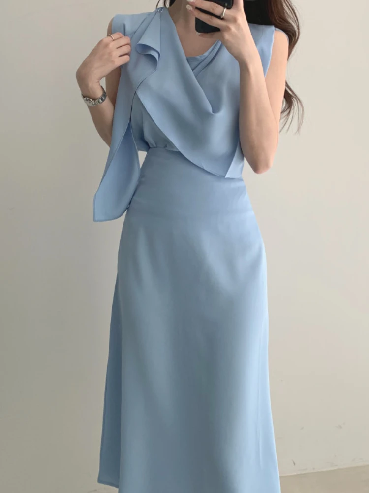 

Summer Elegant Office Lady Two-piece Set Women Slim Designer Blouse + High-waisted Skirt Casual Korean Style Clothing Sets 2022