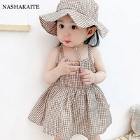 summer baby girls rompers baby girls princess dress for baby girl casual plaid dress party dress cotton kids newborn clotheshat