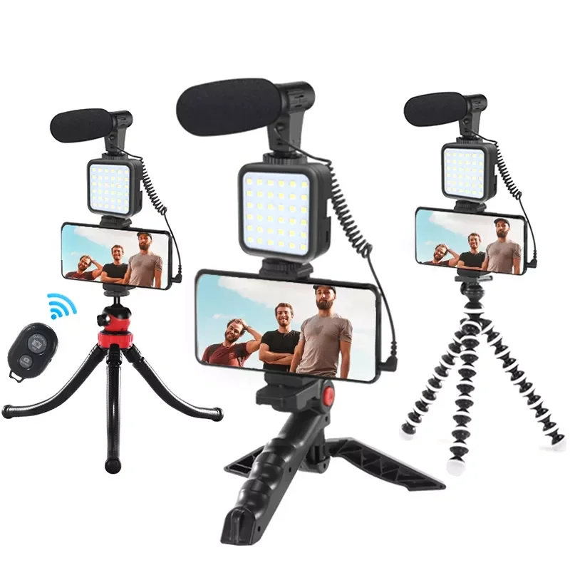 

Studio Microphone For Phone Camera Vlog Video Recording Condenser Microphone with Tripod LED Light Tabletop Stand