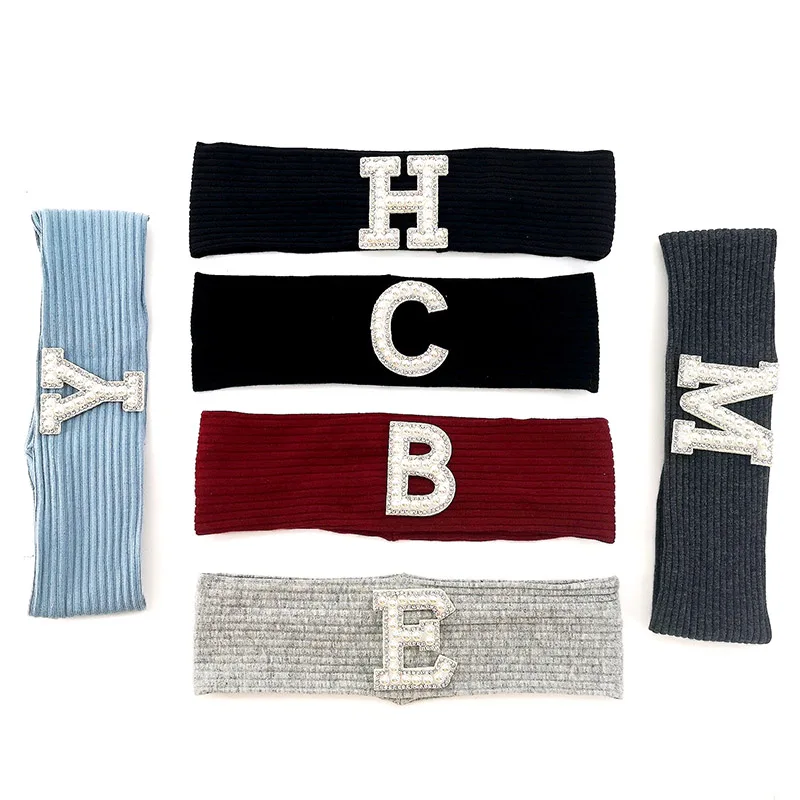 Personalized Baby Boy Girl Intital Letter Headband Hair Accessories New Child Kids Soft Ribbed Cotton Elastic Headwear Hair Band