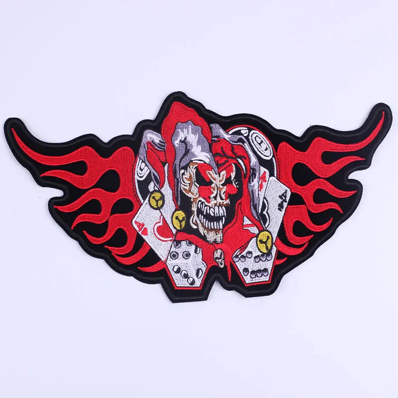 

29*15.5CM Big Back Fire Skull Patches for Punk Clothing Poker Wings Letter Patch on Man's Jacket Diy Hippie Rock Iron on Parches
