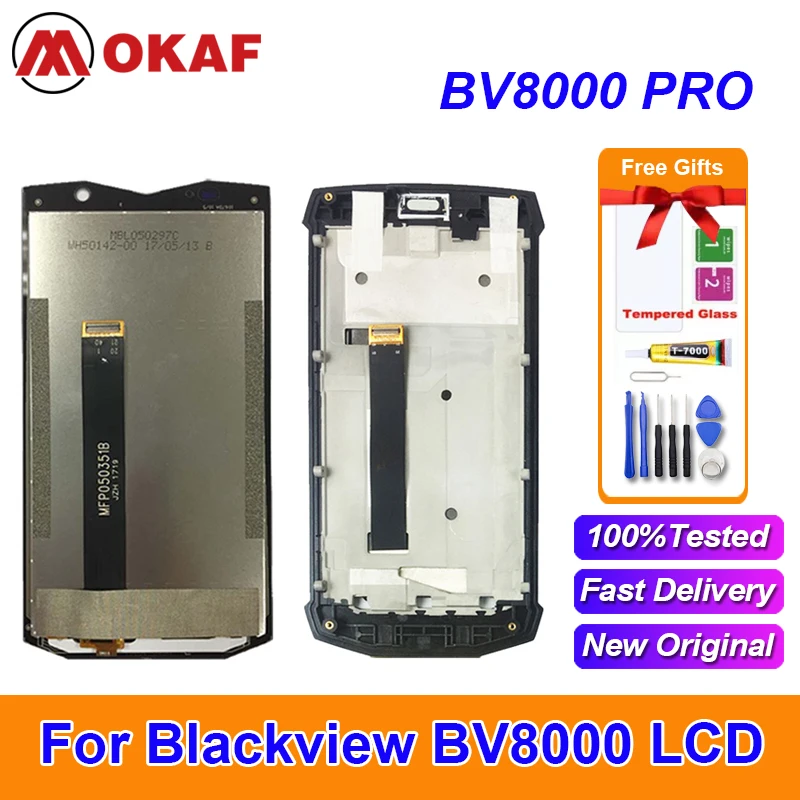 

OKANFU Original 5" For Blackview BV8000 BV8000 Pro LCD Display + Touch Screen Digitizer Assembly Replacement Parts With Frame