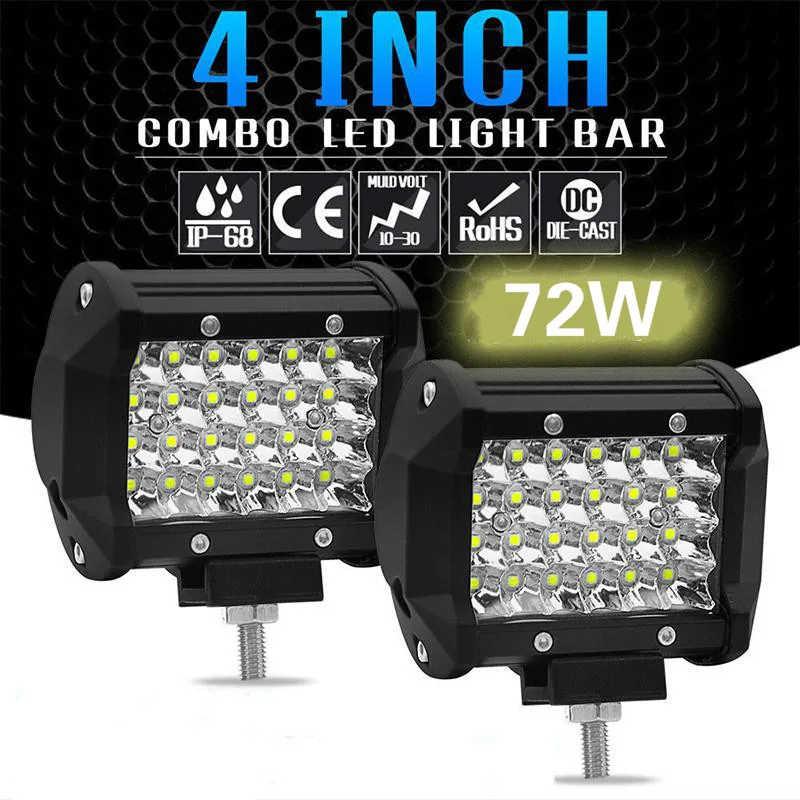 

72W 4" LED Combo Work Light Bar Spotlight Off-road Driving Fog Lamp for Truck Boat 12V 24V Headlight for ATV Led Bar