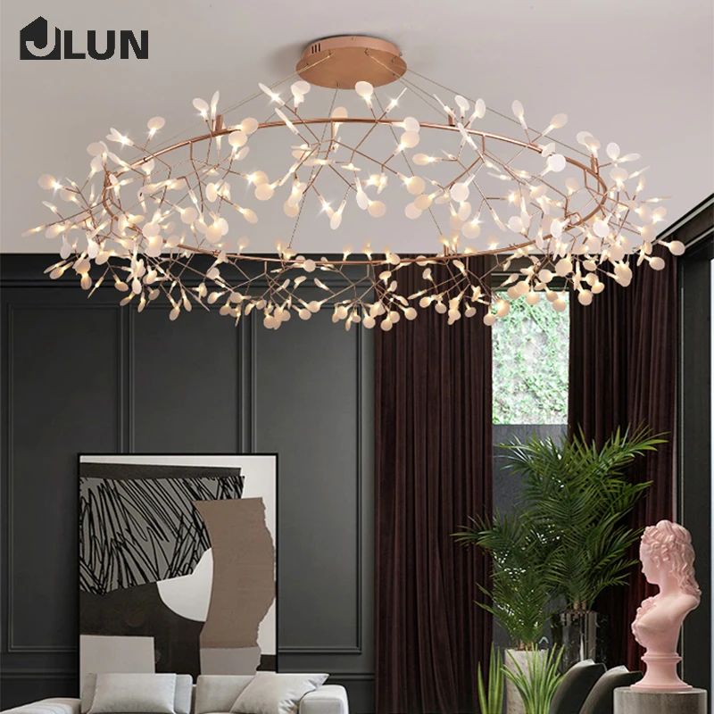 Купить Люстра для гостиной, романтическая светодиодсветодиодный лампа-Светлячок, стильная металлическая круглая люстра в виде ветки дерева для с...