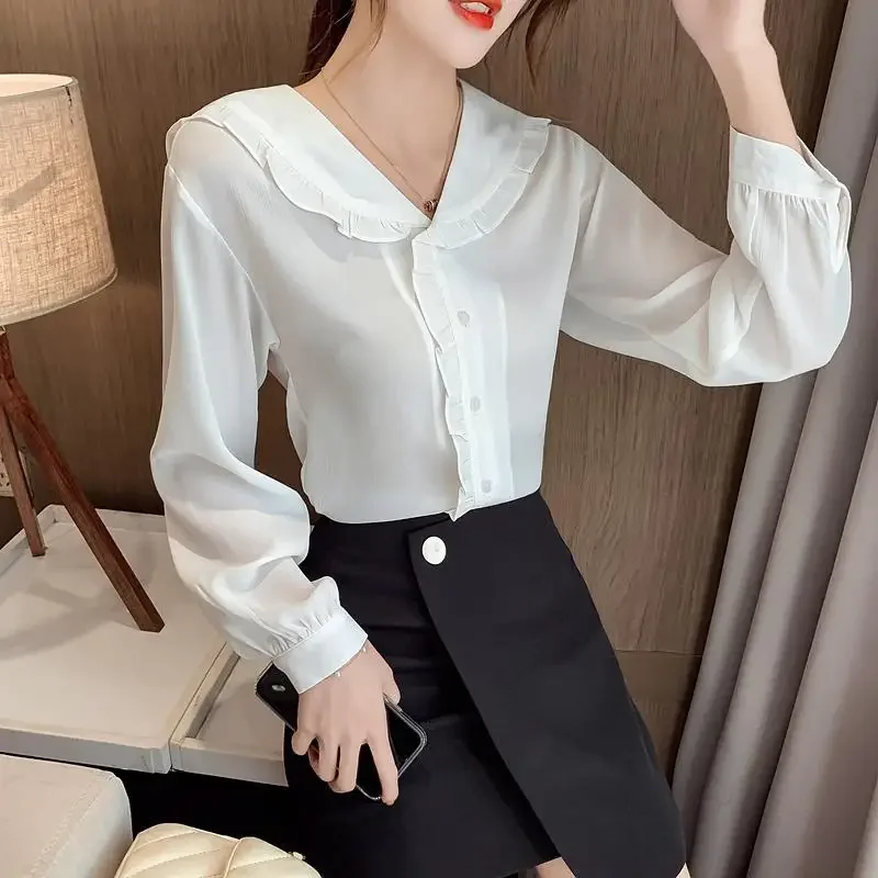 Шифоновая рубашка женская осенняя коллекция 2023 новый корейский дизайн