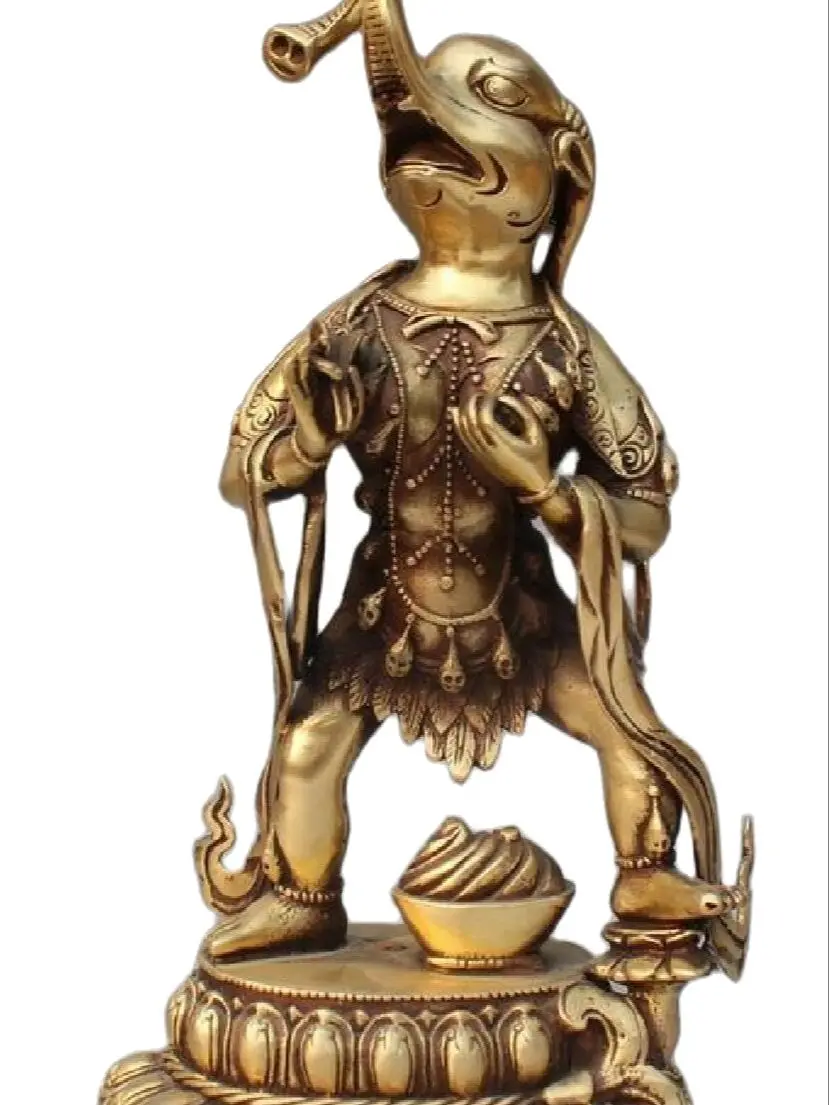 

11 дюймов Тибетский буддизм Бронзовый ганапти слон маммон Богатство Бог Будда статуя