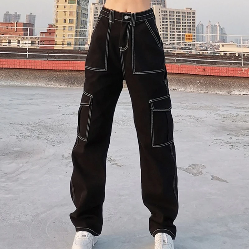 

Джинсы Roslight женские с высокой талией, облегающие джинсовые брюки с карманами, эластичные брюки-карго для девочек, модные джинсы в стиле Хара...