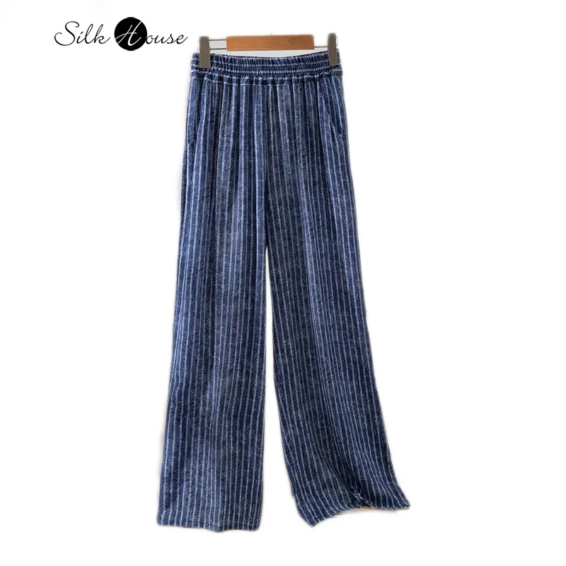 100% натуральный шелк тутового шелкопряда крепдешин синие полосатые эластичные с