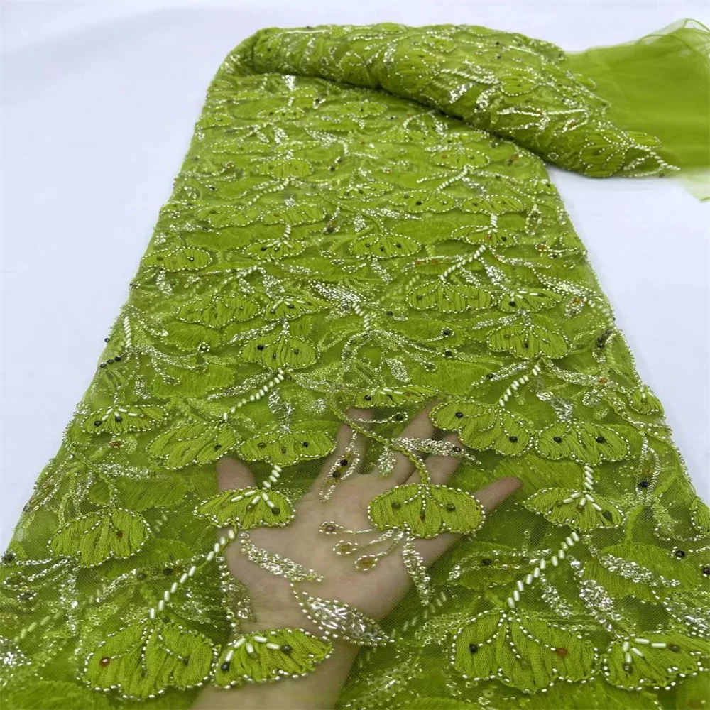 Бисерная африканская сетка с блестками кружевная ткань 2024 Высококачественная