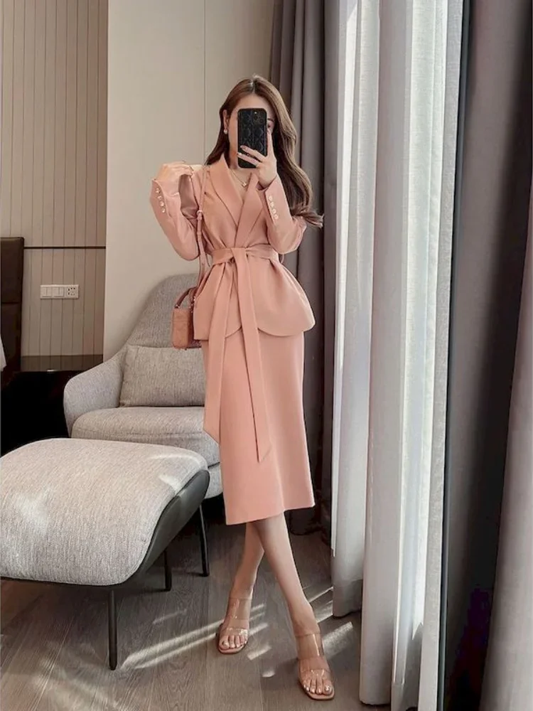 

UNXX Women Fashion Professional Blazer Coat Two-piece Korean Spring Fall Elegant Suit Jacket Skirt Set Female Casual Suit Women