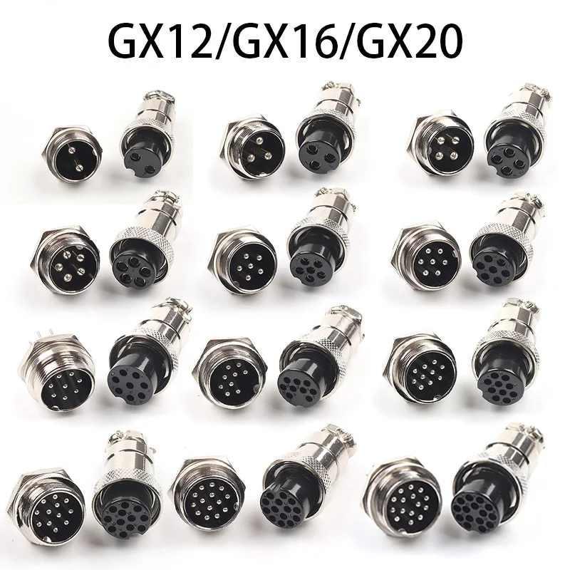 

5/10 Set GX12/GX16/GX20 Circular Aviation Connector 2/3/4/5/6/7/8/9/10/12/14/15Pin Male & Female Electric Wire Panel Connector