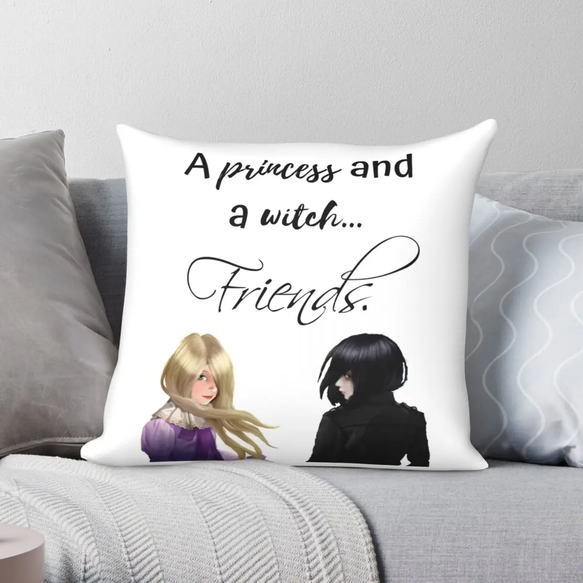

A Princess And A Witch Friends Pillowcase Polyester Linen Velvet Printed Zip Decor Home Cushion Cover