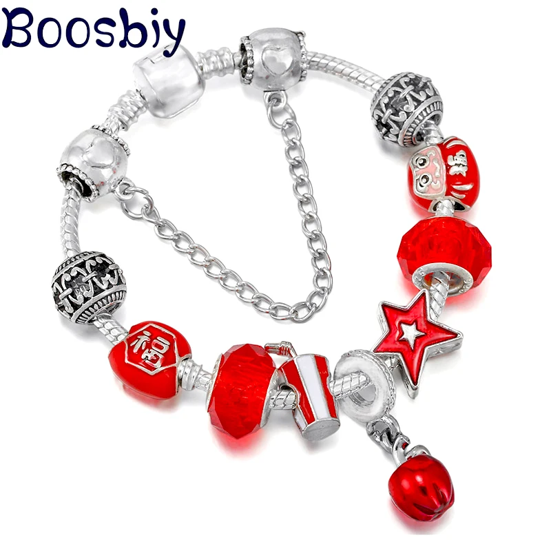 Цепочка из бусин с красными яблоками напитками и звездами кулоном Fu