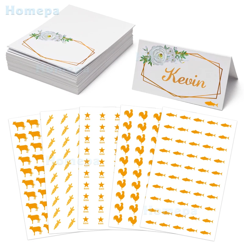 

55Pcs Meal Choice Sticker With Wedding Place Card Party Supplies Romantic Scenes Seating Place Cards Decor for Dinner Parties