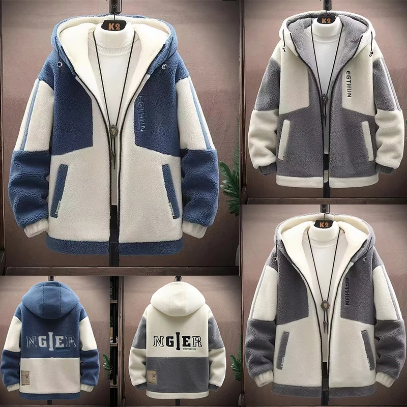 

Autumn Men's Jackets Korean Fashion Streetwear Harajuku Winter Hooded Jackets Casual Men Clothing Wool Jackets Warm Jacket
