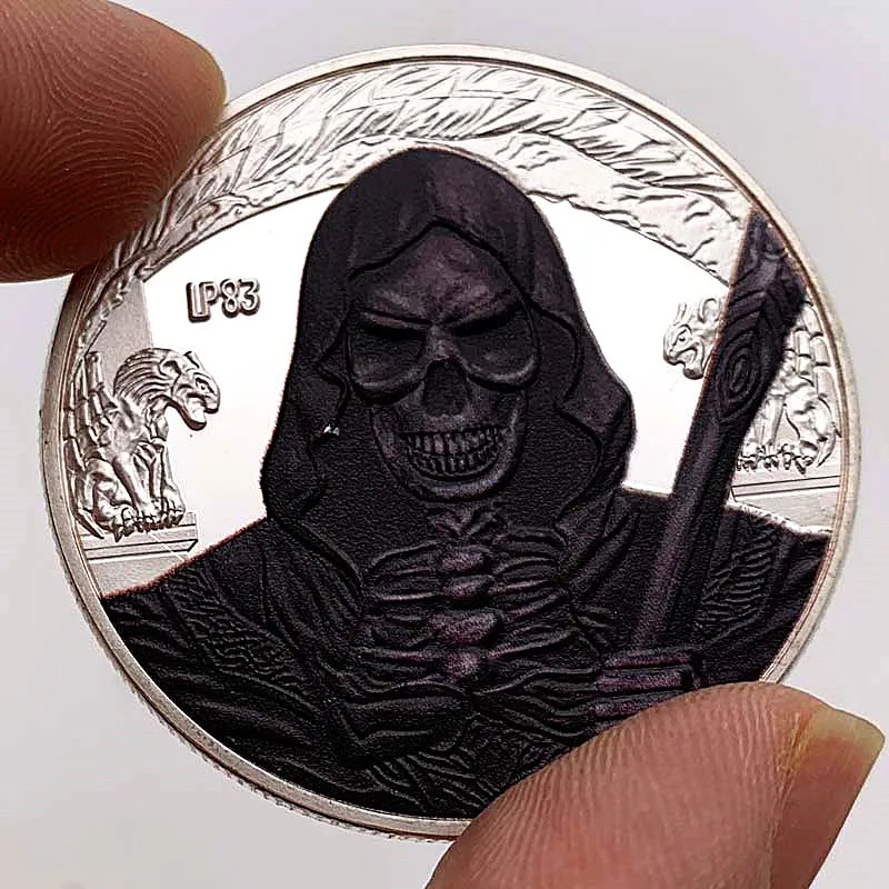 

European and American wizard skull silver-plated painted commemorative coin embossed warrior dark knight coin collectibles