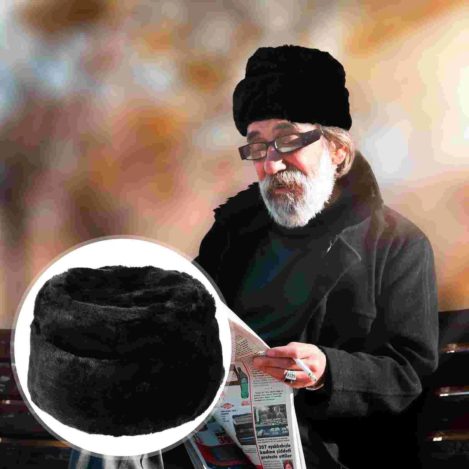 

Elderly Cotton Hat Old Men Headwear Trendy Hats Winter Faux Fur Plush The Imitation Cap Warm Russian