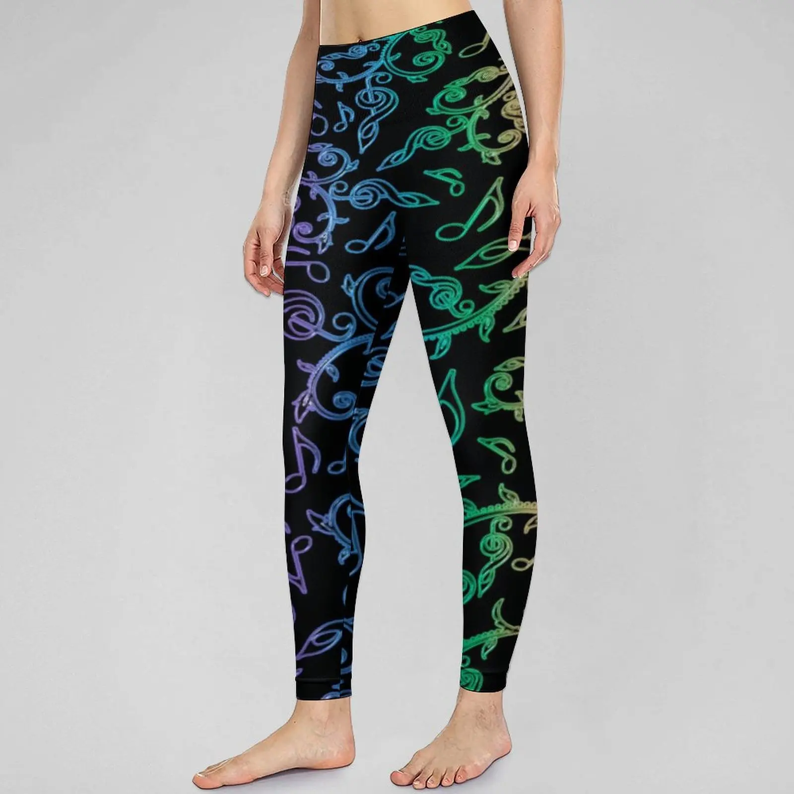 

Бесшовные Леггинсы Rainbow Music, штаны для тренировок и йоги с узором в виде нот, женские сексуальные ретро леггинсы, быстросохнущие спортивные к...