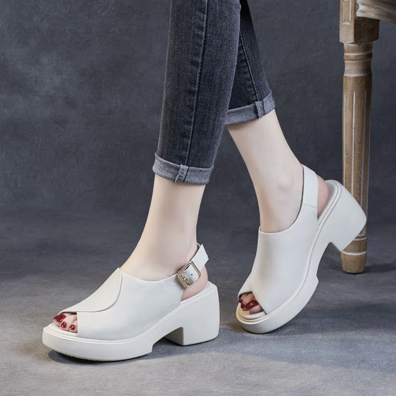 GKTINOO 2023 Women Sandals Summer Shoes Open Toe Genuine Leather Thick Heels Handmade Platform Casual Sandals Female Sandalias