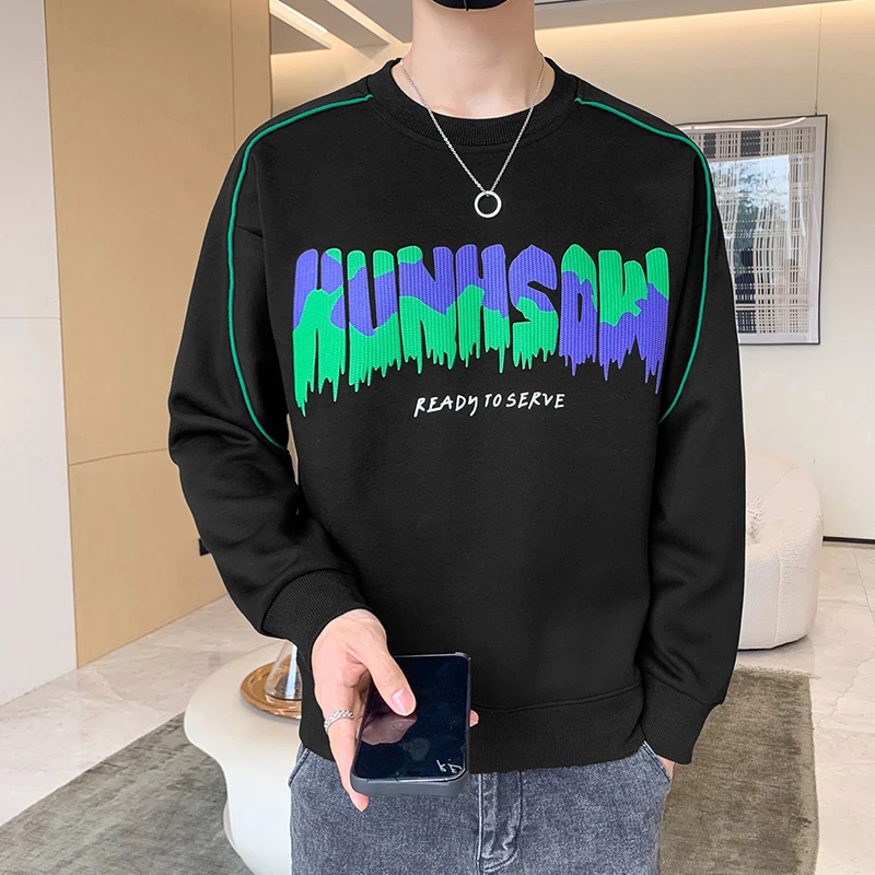 

Men's Round Neck Free Ironing Hoodie Spring and Autumn Fashion Brand Printed Long Sleeve T-shirt Loose Casual Pullover Top