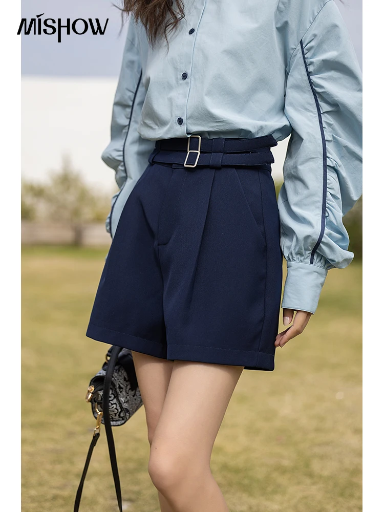 MISHOW Women's Shorts Spring High-waisted Wide Leg A-line Belt Short Pants Casual Loose Female Bottoms Office Lady MXC11K0670