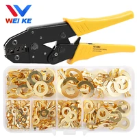 150650pcs electrical wire connectors lugs ring terminals gold brasssilver non insulated crimp termin crimping pliers tools