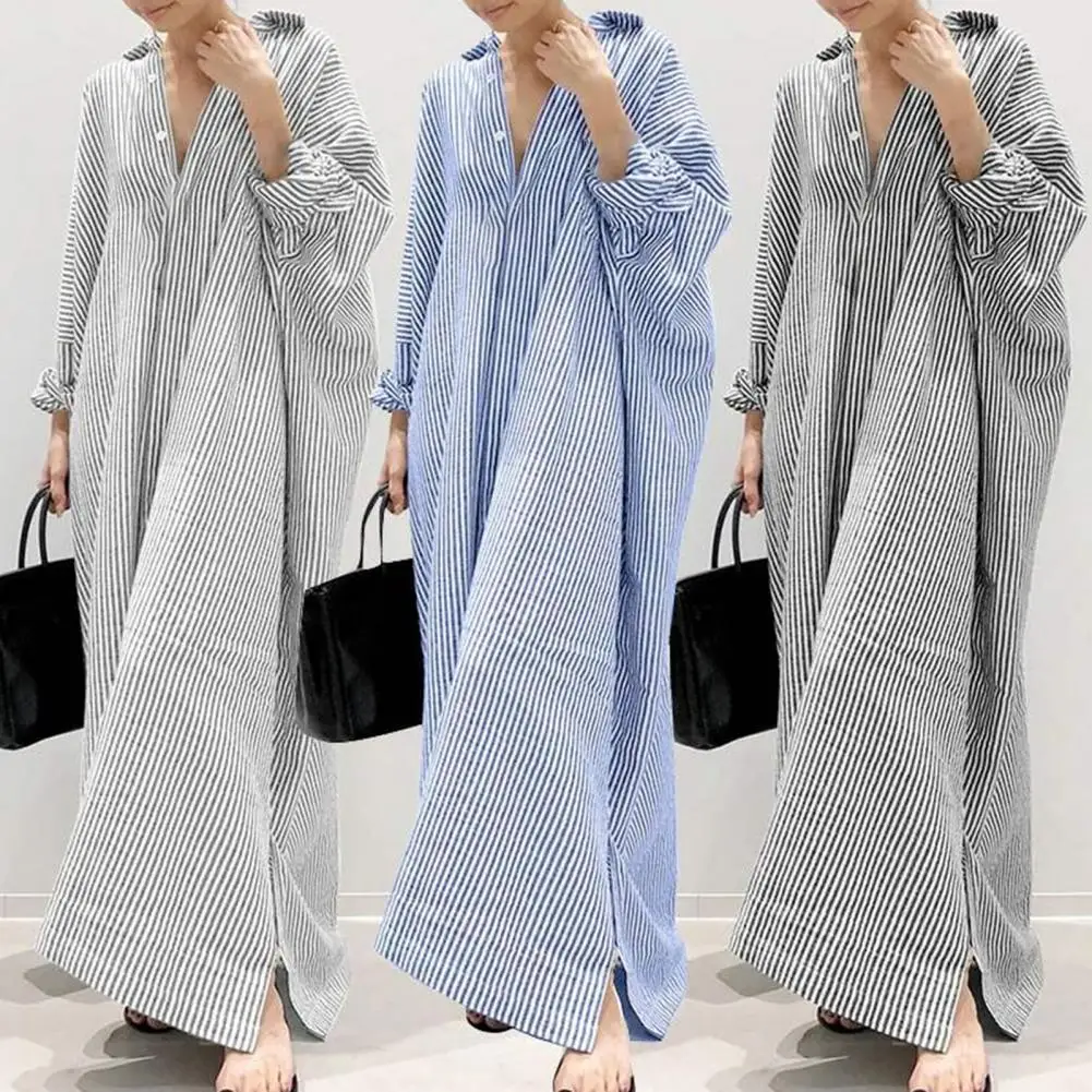 

Sundress Attractive Temperament Long Sleeve Elegant Long Shirt Dress for Prom Maxi Dress Shirt Dress