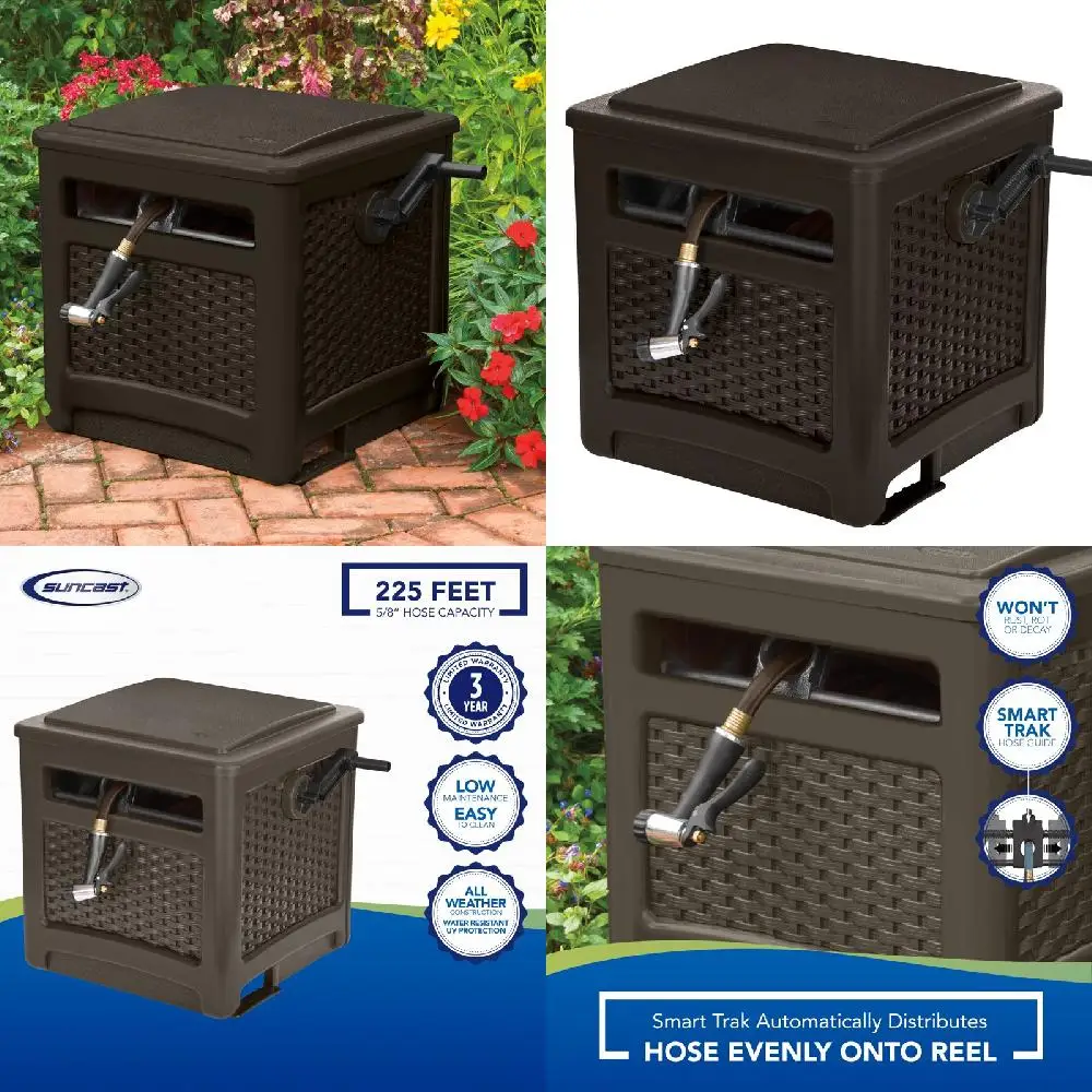 

ft. Smart Trak Wicker Garden Hose Reel Guide and Hideaway, Java Brown