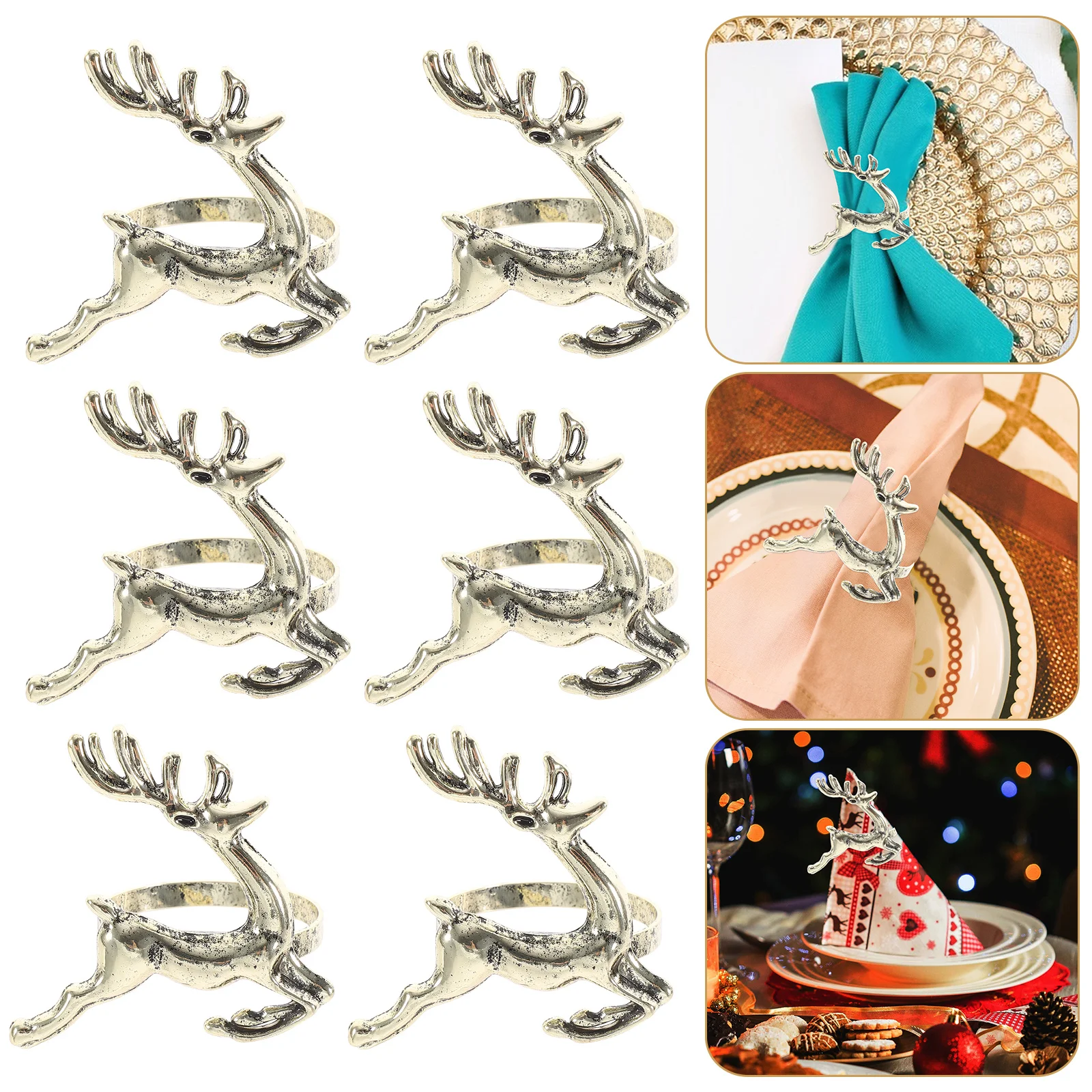 

Gift Christmas Napkin Holders Cloth Napkins Circles Reindeer Rings Holiday Party Supply
