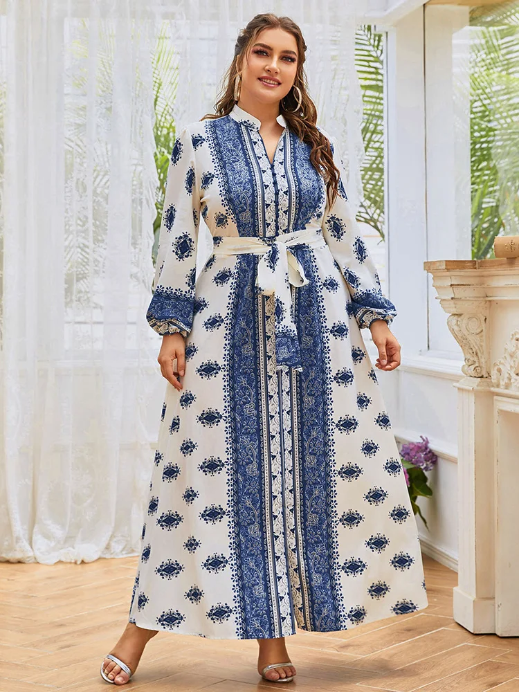 

Женское платье макси с длинным рукавом, большие размеры