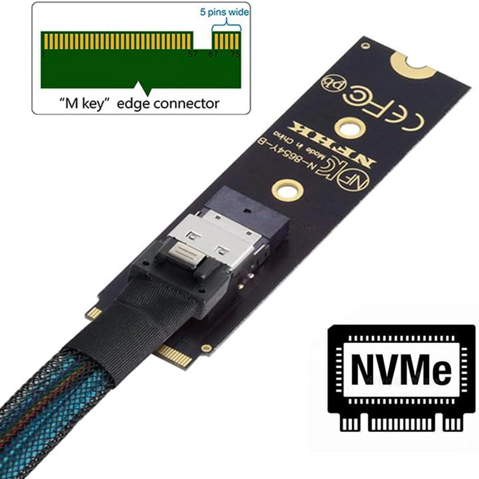 Фото Кабель-удлинитель NGFF M.2 NVME M-Key SSD (штекер-гнездо) 40 см с адаптером SFF-8654 для материнской платы SSD 2280/22110-A79U №2