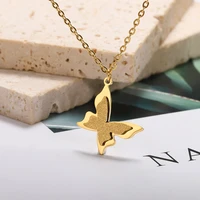 stainless steel frosted polished double layer butterfly necklace for women choker female wedding jewelry bride accessories gifts