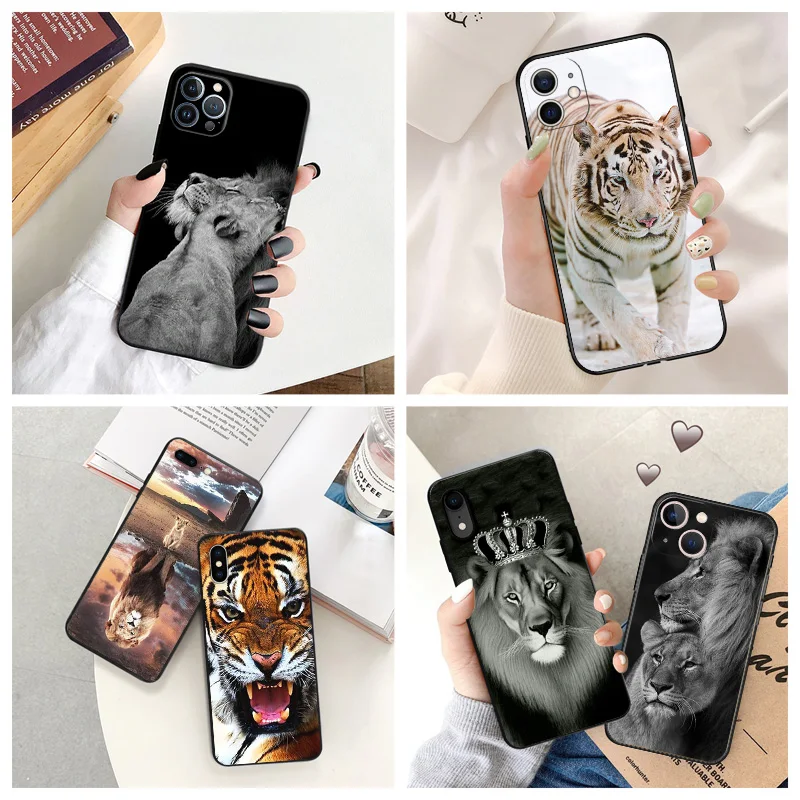 

Black Matte Anti-Drop Phone Case For iPhone 14 12 13 Pro Max 11 Mini 7 8 6s Plus XS X XR SE Luxury Leopard Tiger Lion King Cover