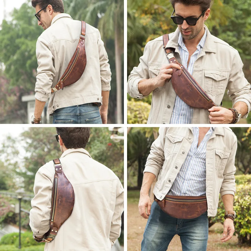 Bag For Man Retro Cowhide Men's Outdoor Waist Bag Chest Bag European Trend Leather Sport Purses Pocket Business Men's Bag