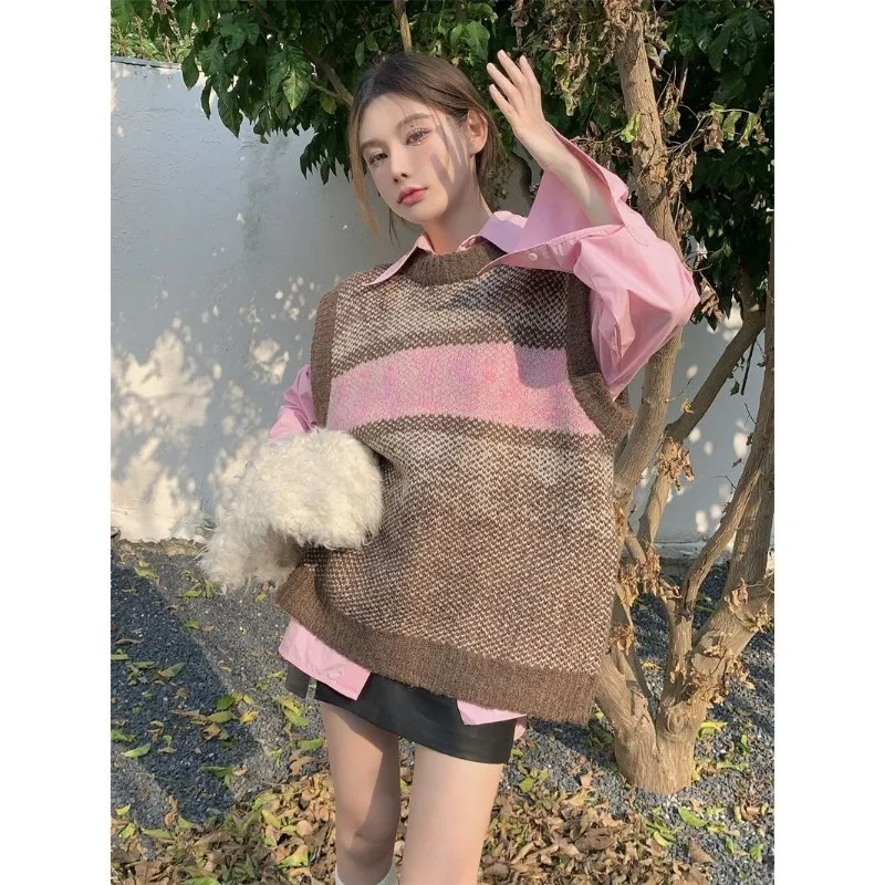 Женский винтажный свитер Y2k жилет женская розовая рубашка в Корейском стиле
