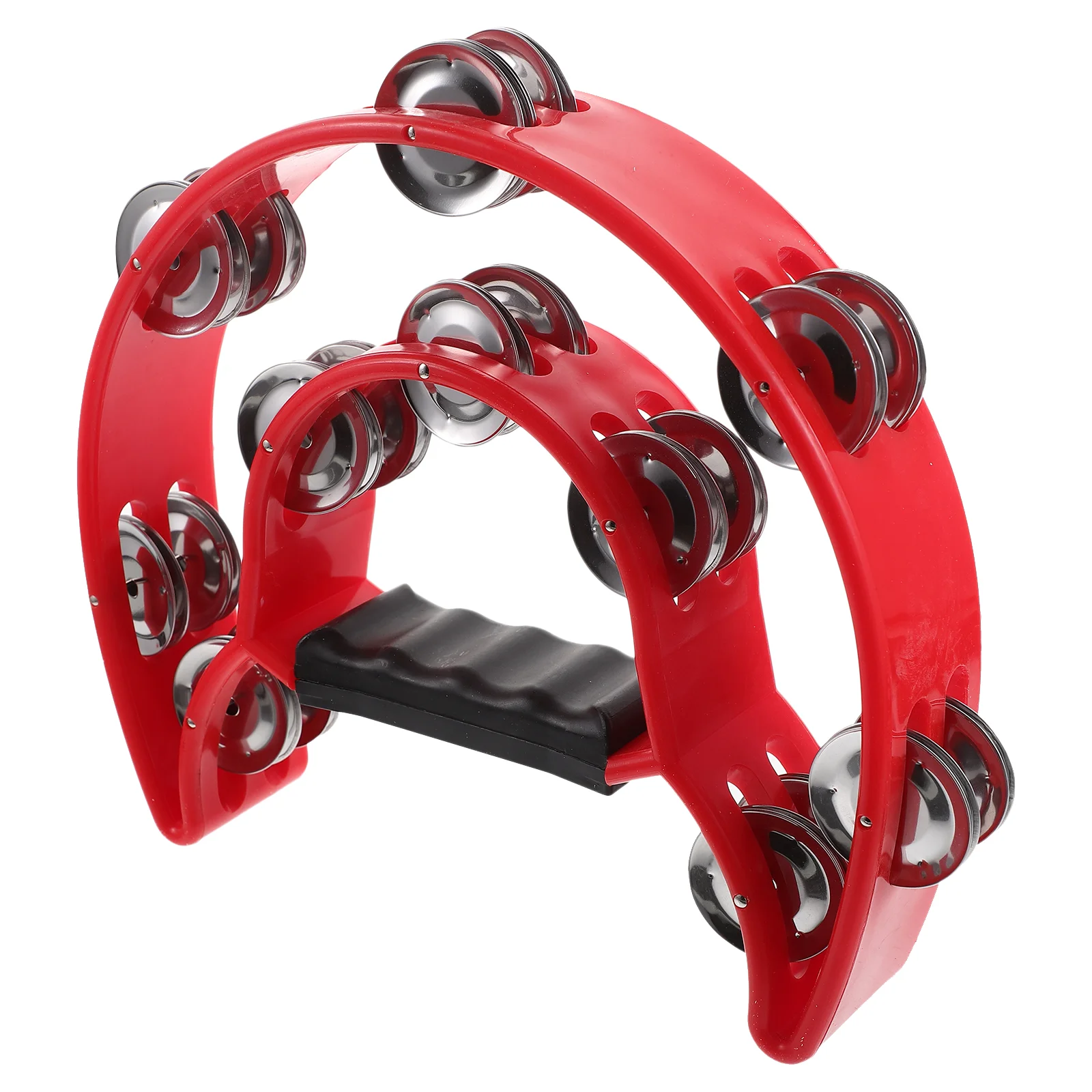 

Percussion Instrument Double Row Tambourine Musical Hand Jingle Rubber Handle Grips