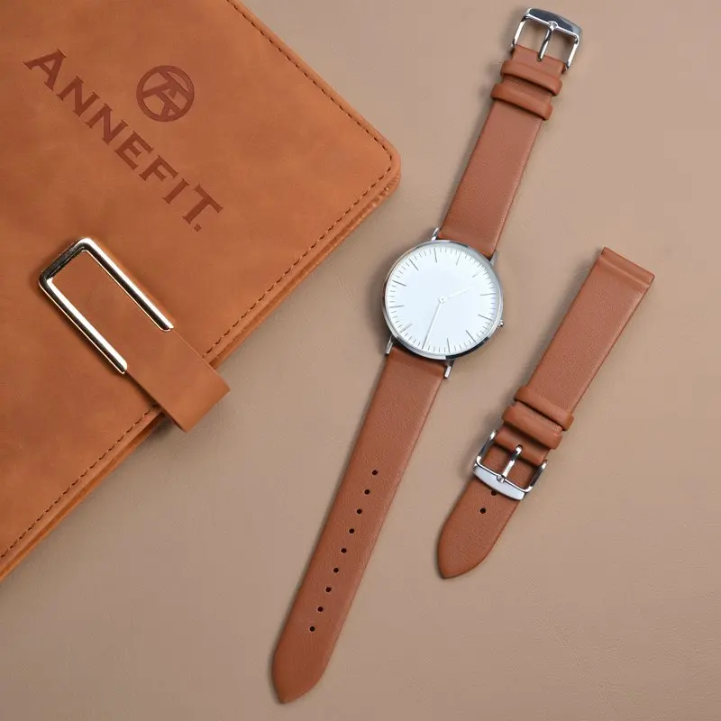 ANNEFIT Watch Straps 16mm 18mm 20mm 22mm, Calfskin Leather Band with Stainless Steel Buckle