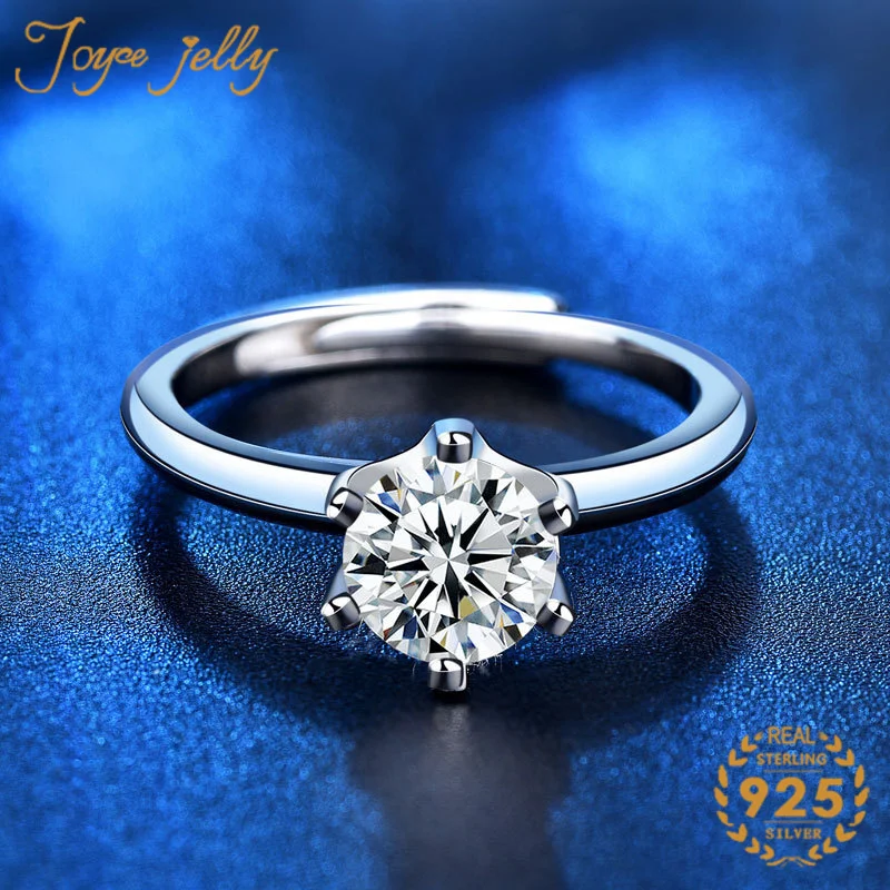

JoyceJelly Simple Classic Women's Ring 1-2 Carats Moissanite 925 Sterling Silver Jewelry Six Claw Female Wedding Ring Resizable