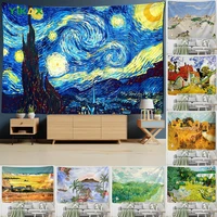 tapestry famous van gogh print wall hanging blanket aesthetic star moon night fabric living room bedroom modern home decoration